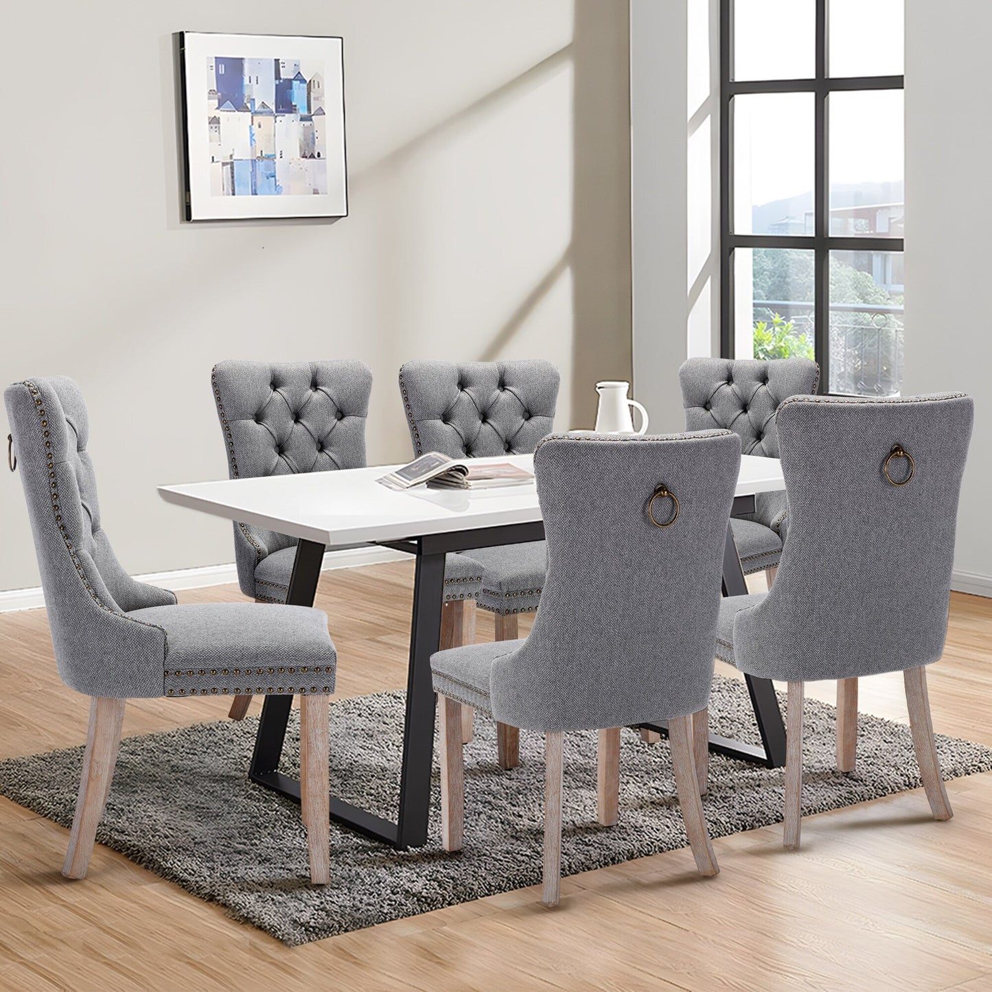 Upholstered Tufted Velvet Dining Chair with Solid Wood Legs Set of 6