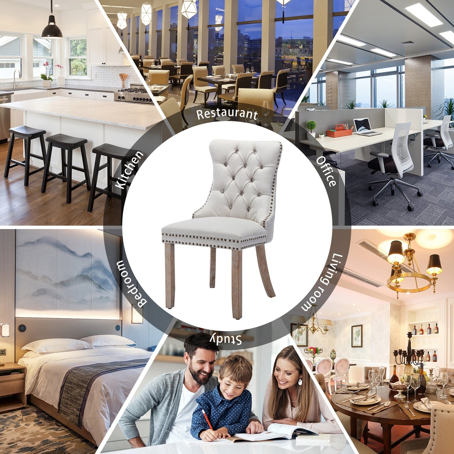 Upholstered Tufted Velvet Dining Chair with Solid Wood Legs Set of 6