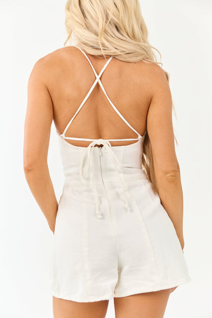 Vanilla Denim Pleated Sleeveless Romper