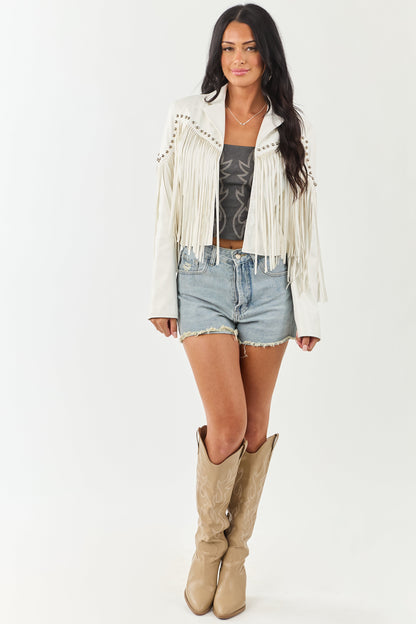 Vanilla Stud Detail Fringe Pleather Jacket