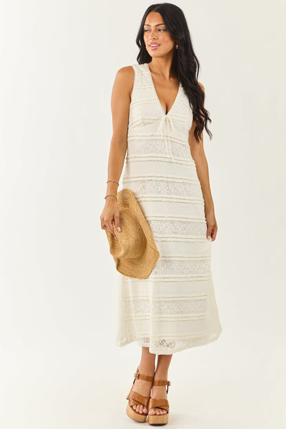 Vanilla Tiered Floral Lace V Neck Midi Dress