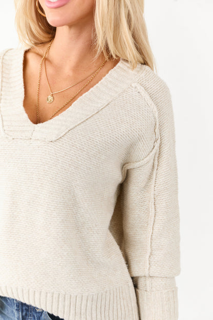 Vanilla V-Neck Ribbed Trim Relaxed Sweater