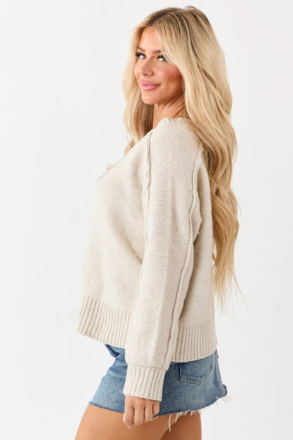 Vanilla V-Neck Ribbed Trim Relaxed Sweater