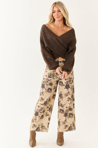 PRE-ORDER Walnut Crossover V Neck Puff Sleeve Sweater SHIP ETA 10/10
