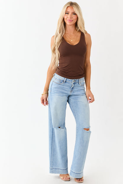Walnut Double Layer Knit V-Neck Tank Top