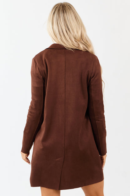 Walnut Faux Suede Open Front Jacket
