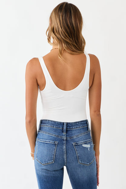 White Double Layered Scoop Neck Tank Bodysuit
