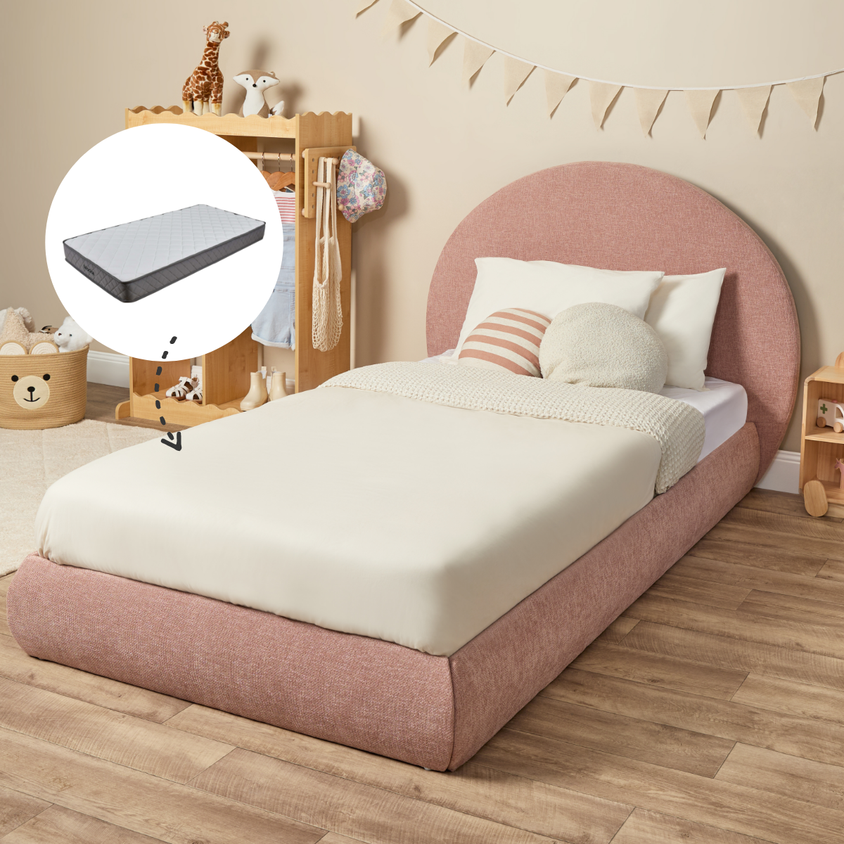Arlo Arched King Single Bed + Mattress Bundle - Dusty Pink